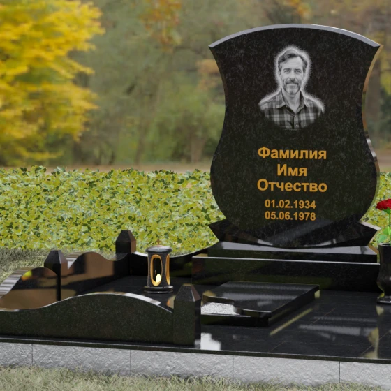 Гранитный вертикальный памятник для одного в Ханты — Мансийске, гранит Габбро-диабаз, вид 4, в Ханты-Мансийске