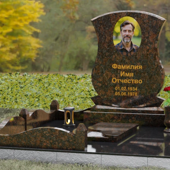 Гранитный вертикальный памятник для одного в Ханты — Мансийске, гранит Дымовский, вид 4, в Ханты-Мансийске