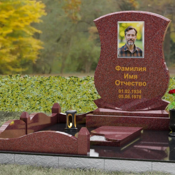 Гранитный вертикальный памятник для одного в Ханты — Мансийске, гранит Лезниковский, вид 4, в Ханты-Мансийске