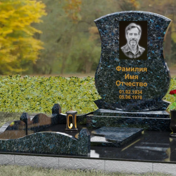 Гранитный вертикальный памятник для одного в Ханты — Мансийске, гранит Блю Перл, вид 4, в Ханты-Мансийске