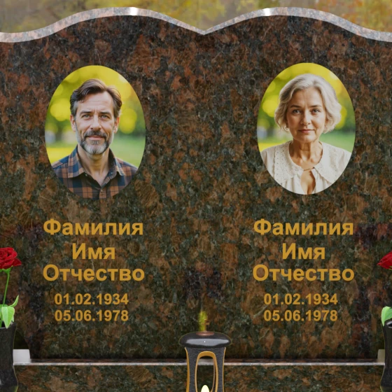 Гранитный горизонтальный памятник на двоих в Саратове, гранит Дымовский