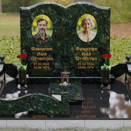 Гранитный горизонтальный памятник на двоих в Саратове, гранит Балтик грин, вид 2
