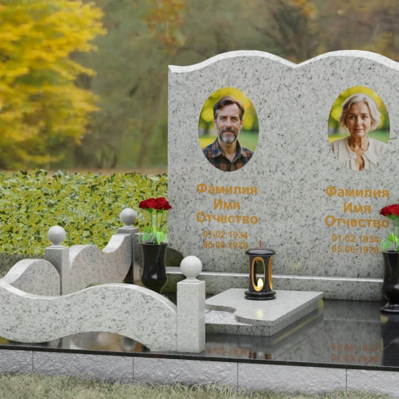 Гранитный горизонтальный памятник на двоих в Саратове, гранит Мансуровский, вид 4