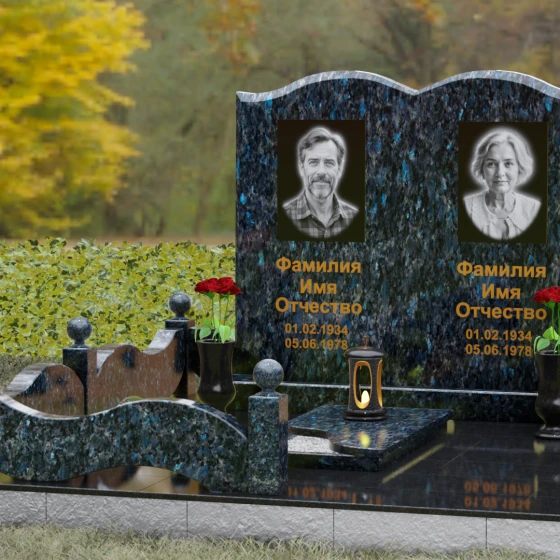 Гранитный горизонтальный памятник на двоих в Саратове, гранит Блю Перл, вид 4