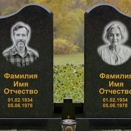 Вертикальный гранитный памятник на двоих в Омске, гранит Габбро-диабаз