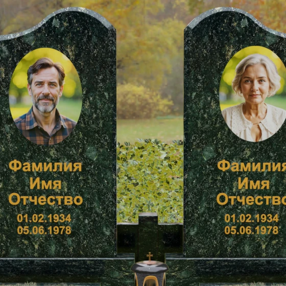 Вертикальный гранитный памятник на двоих в Омске, гранит Балтик грин