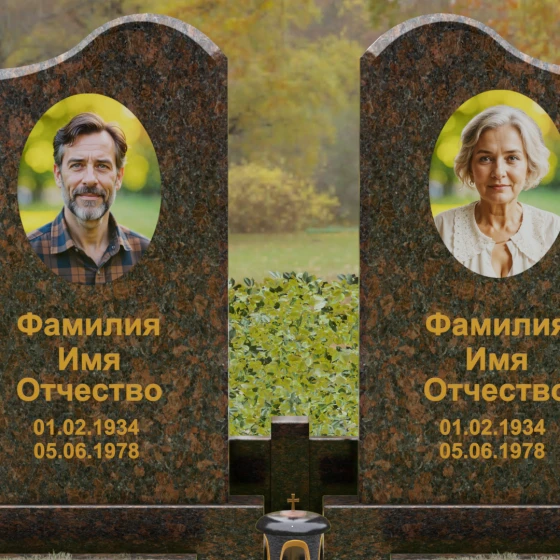 Вертикальный гранитный памятник на двоих в Омске, гранит Дымовский