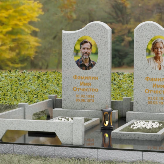 Вертикальный гранитный памятник на двоих в Омске, гранит Мансуровский, вид 4