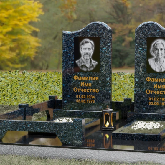 Вертикальный гранитный памятник на двоих в Омске, гранит Блю Перл, вид 4