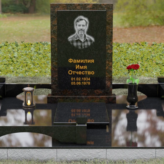Гранитный памятник с мемориальным комплексом в Самаре, гранит Габбро-диабаз, вид 2