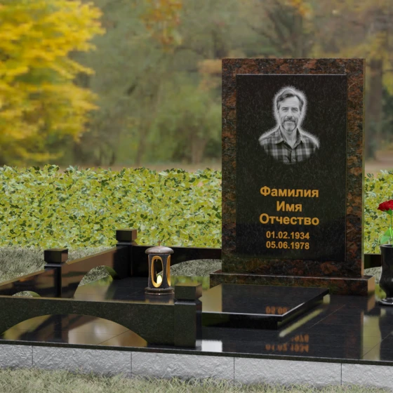 Гранитный памятник с мемориальным комплексом в Самаре, гранит Габбро-диабаз, вид 4