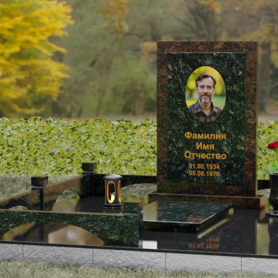 Гранитный памятник с мемориальным комплексом в Самаре, гранит Балтик грин, вид 4