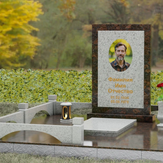Гранитный памятник с мемориальным комплексом в Самаре, гранит Мансуровский, вид 4