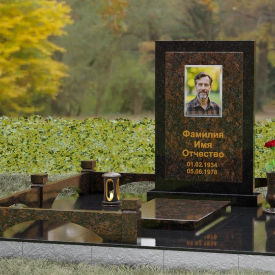 Гранитный памятник с мемориальным комплексом в Самаре, гранит Дымовский, вид 4