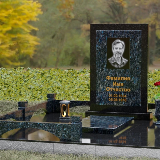 Гранитный памятник с мемориальным комплексом в Самаре, гранит Блю Перл, вид 4