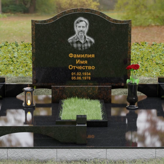 Горизонтальный комбинированный памятник в Казани, гранит Габбро-диабаз, вид 2