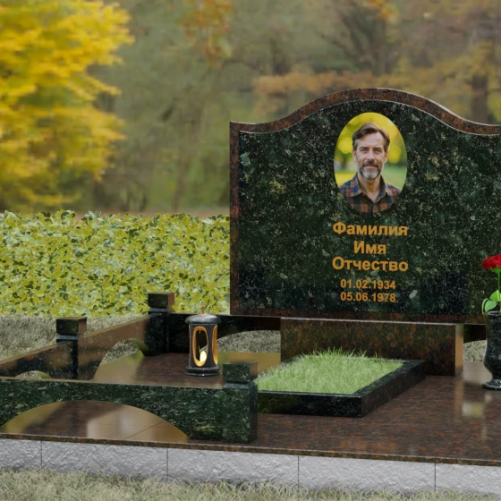 Горизонтальный комбинированный памятник в Казани, гранит Балтик грин, вид 4