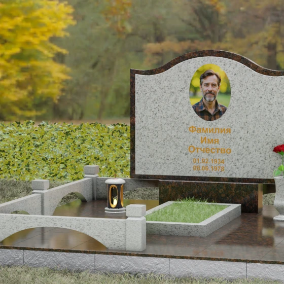 Горизонтальный комбинированный памятник в Казани, гранит Мансуровский, вид 4