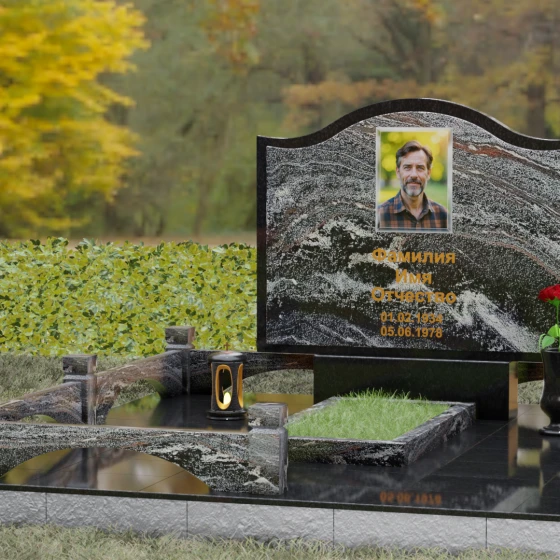 Горизонтальный комбинированный памятник в Казани, гранит амфиболит, вид 4