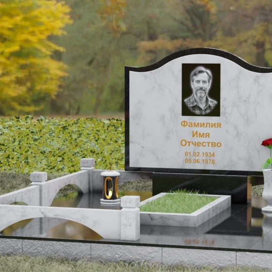 Горизонтальный комбинированный памятник в Казани, мрамор Тассос, вид 4