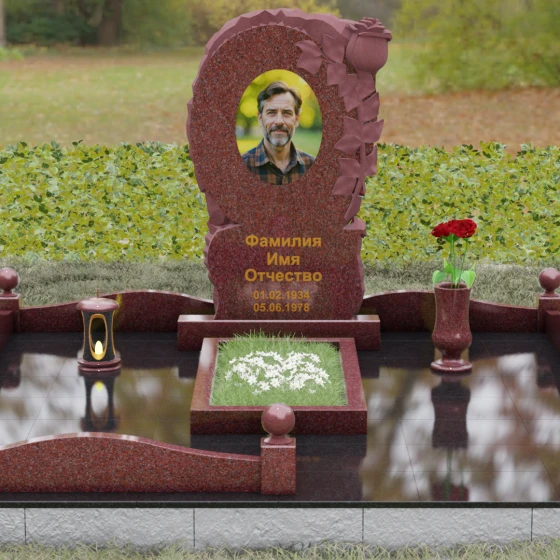 Светский гранитный памятник вертикальный в Кемерово, гранит Лезниковский, вид 2