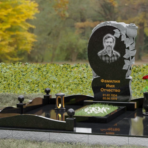 Светский гранитный памятник вертикальный в Кемерово, гранит Габбро-диабаз, вид 4