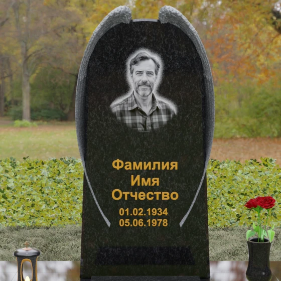 Гранитный вертикальный памятник для одного в Казани, гранит Габбро-диабаз