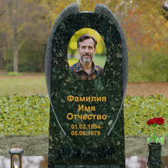 Гранитный вертикальный памятник для одного в Казани, гранит Балтик грин