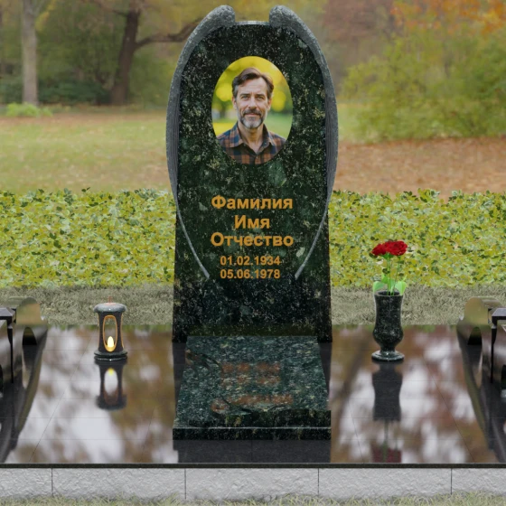 Гранитный вертикальный памятник для одного в Казани, гранит Балтик грин, вид 2
