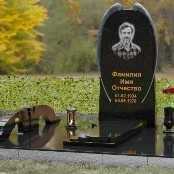 Гранитный вертикальный памятник для одного в Казани, гранит Габбро-диабаз, вид 4
