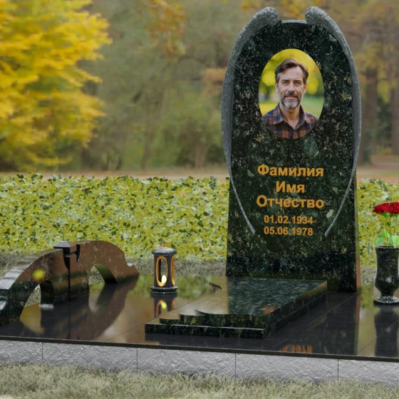 Гранитный вертикальный памятник для одного в Казани, гранит Балтик грин, вид 4