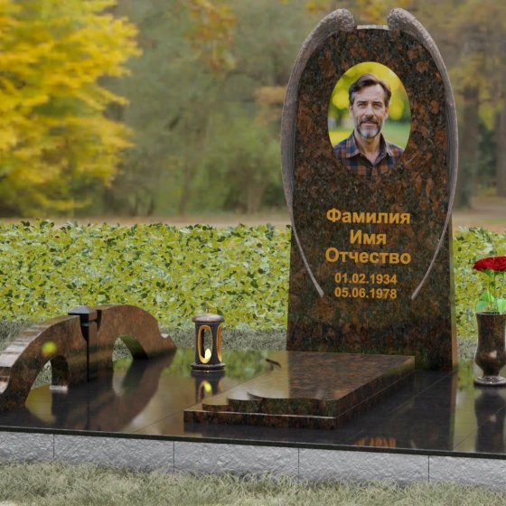 Гранитный вертикальный памятник для одного в Казани, гранит Дымовский, вид 4