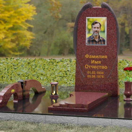 Гранитный вертикальный памятник для одного в Казани, гранит Лезниковский, вид 4