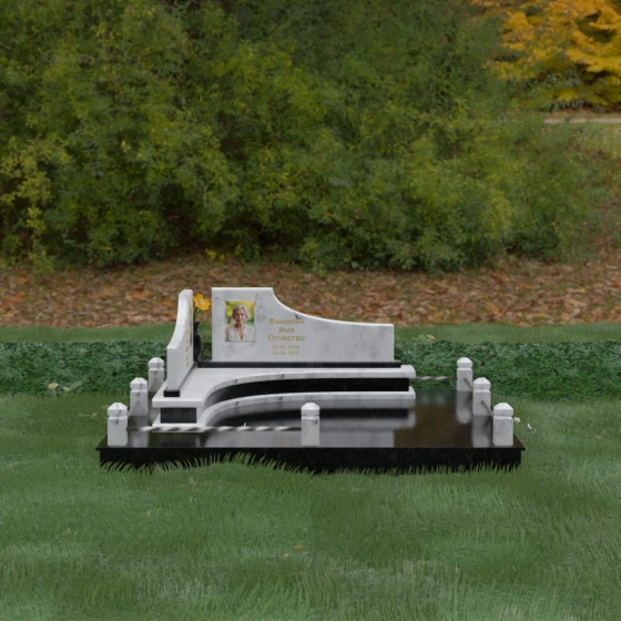 Горизонтальный Комбинированный памятник для двоих в Набережных Челнах, мрамор Тассос, вид 2