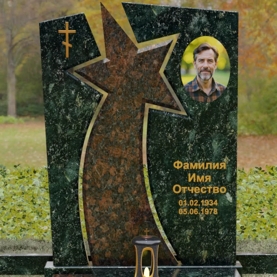 Православный вертикальный памятник с крестом в Воронеже, гранит Балтик грин