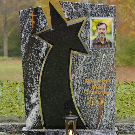 Православный вертикальный памятник с крестом в Воронеже, гранит амфиболит