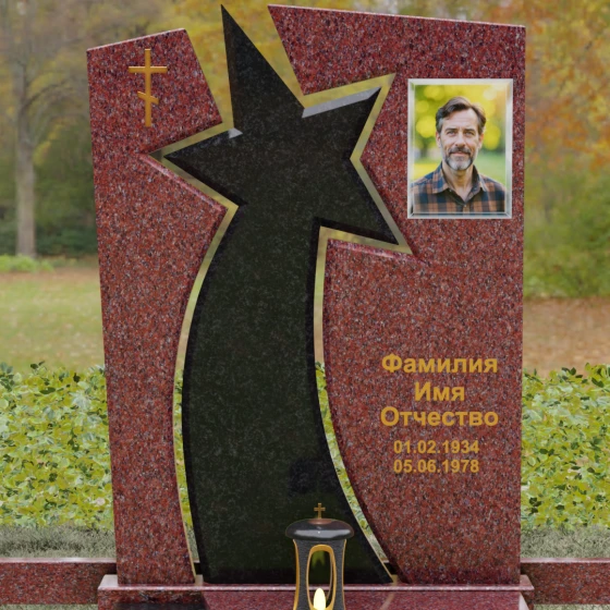 Православный вертикальный памятник с крестом в Воронеже, гранит Лезниковский
