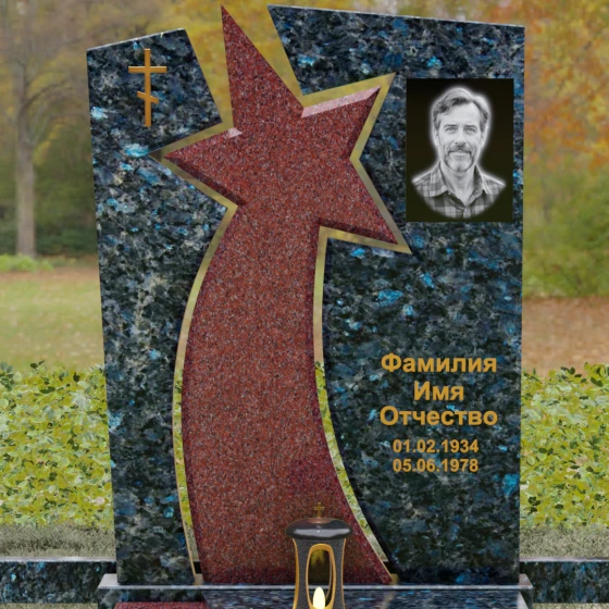 Православный вертикальный памятник с крестом в Воронеже, гранит Блю Перл