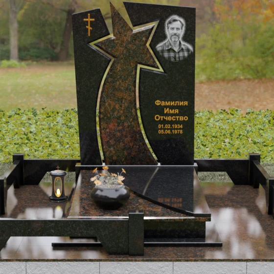 Православный вертикальный памятник с крестом в Воронеже, гранит Габбро-диабаз, вид 2