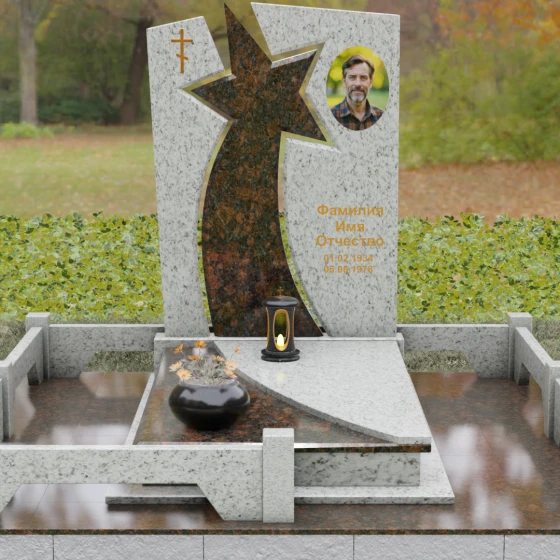 Православный вертикальный памятник с крестом в Воронеже, гранит Мансуровский, вид 2