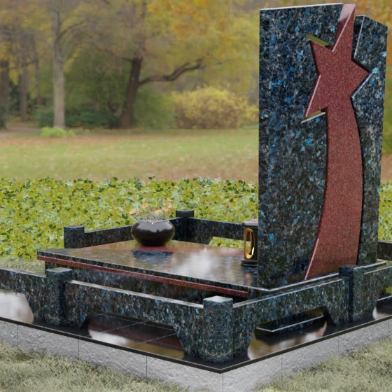 Православный вертикальный памятник с крестом в Воронеже, гранит Блю Перл, вид 3