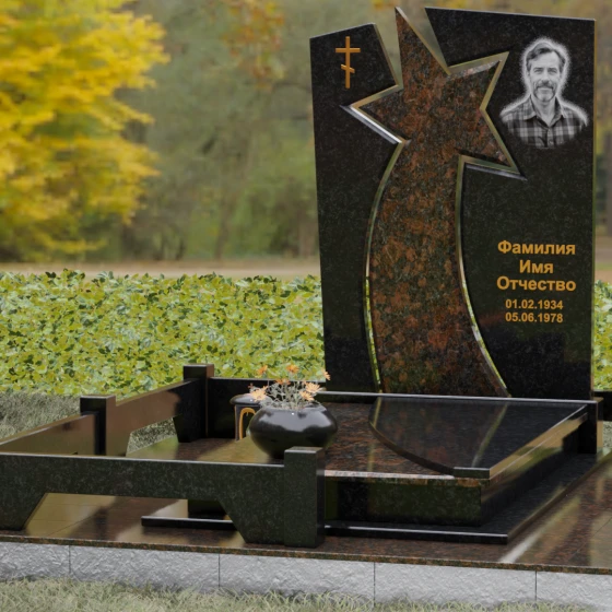 Православный вертикальный памятник с крестом в Воронеже, гранит Габбро-диабаз, вид 4