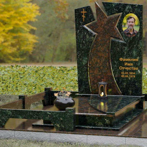 Православный вертикальный памятник с крестом в Воронеже, гранит Балтик грин, вид 4