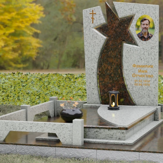 Православный вертикальный памятник с крестом в Воронеже, гранит Мансуровский, вид 4