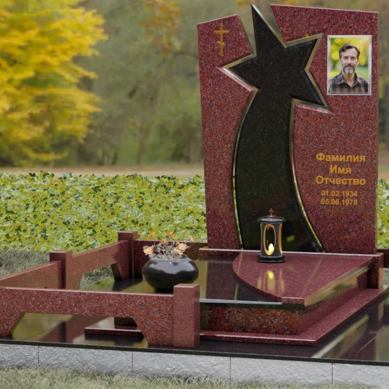 Православный вертикальный памятник с крестом в Воронеже, гранит Лезниковский, вид 4