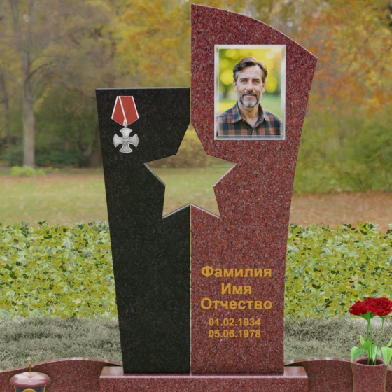 Вертикальный Комбинированный памятник для одного в Ижевске, гранит Лезниковский