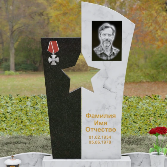 Вертикальный Комбинированный памятник для одного в Ижевске, мрамор Тассос