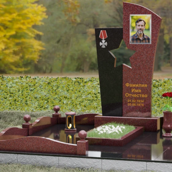 Вертикальный Комбинированный памятник для одного в Ижевске, гранит Лезниковский, вид 4