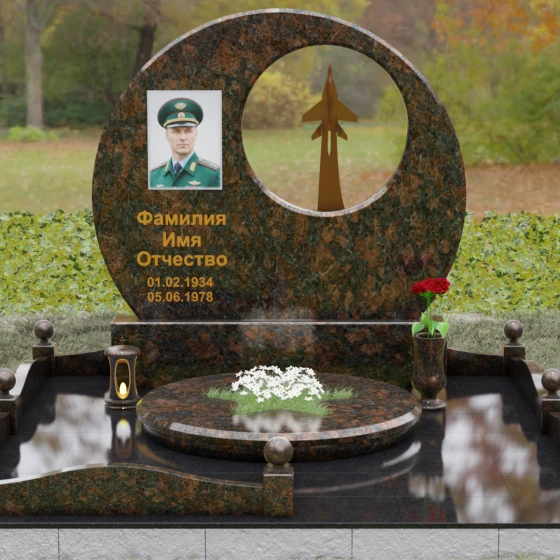Горизонтальный памятник из гранита и металла в Набережных Челнах, гранит Дымовский, вид 2