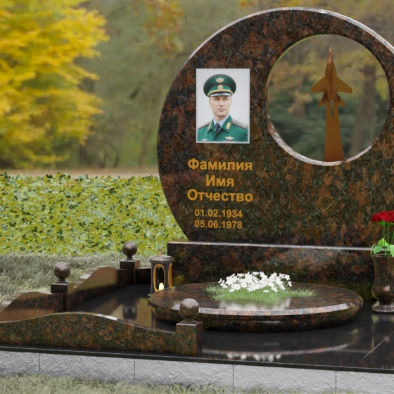 Горизонтальный памятник из гранита и металла в Набережных Челнах, гранит Дымовский, вид 4